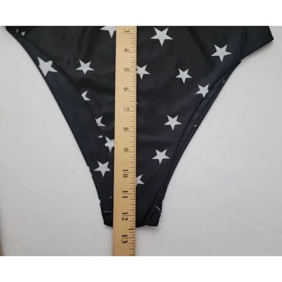POLLY Black & White Star Print High-Waisted Strapless Bikini Set Size 8 US - Picture 8 of 9